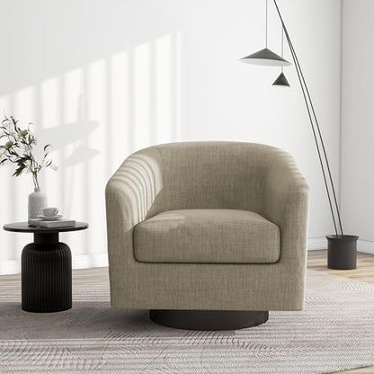 Swivel Barrel Accent Chair, Comfy Reading Armchair, Light Brown, Set of 2 | Club Chairs for Adults, Low-Back Design, Modern Round Style, Solid Wood Frame & Metal Swivel Base, For Living Room & Bedroom - color: Light Brown