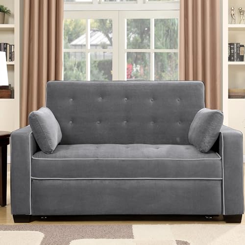 Serta Ainsley 72.6" Convertible Sleeper Sofa, Queen Size, Dreamcoil Comfort, Soft Woven Fabric, Charcoal - color: Charcoal, size: Queen Sofa