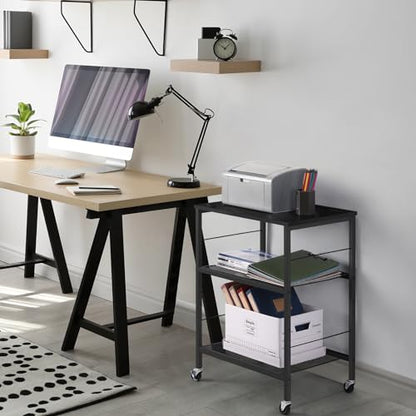 LIANTRAL Rolling Cart, 3-Tier Microwave Cart Kitchen Storage On Wheels | Black Utility Cart for Bar Coffee Large Side End Table Nightstand for Home Office - size: Large, style: Black