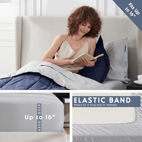 Nestl 5 Piece Twin XL Comforter Set – Navy Reversible Bed in a Bag – Complete Twin XL Size Bedding Set with Sheets, Pillowcase and Sham - color: Navy, size: Twin XL