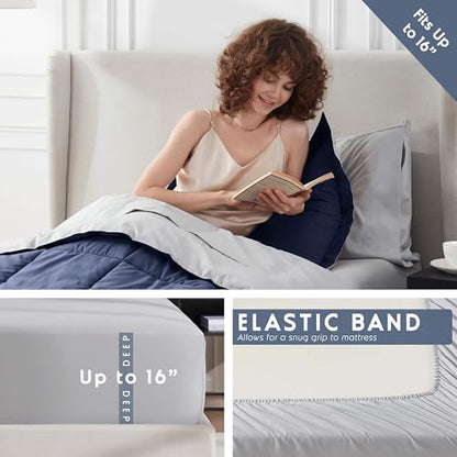 Nestl 5 Piece Twin XL Comforter Set – Navy Reversible Bed in a Bag – Complete Twin XL Size Bedding Set with Sheets, Pillowcase and Sham - color: Navy, size: Twin XL
