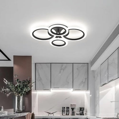 Shine LUEST 34W Modern LED Ceiling Light, 3000K-6000K Dimmable Ceiling Lighting Fixtures Ceiling Mount 4 Rings Black LED Chandelier Bedroom Lights Flush Mount with Remote for Kitchen, 2720LM - color: Black, 4 Rings