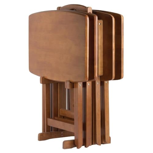 Furnifact Teak Oversized Snack Tables Set of 4 TV Trays with Stand Foldable Sturdy Wooden Tables for Eating, Working, or Entertaining in Any Space
