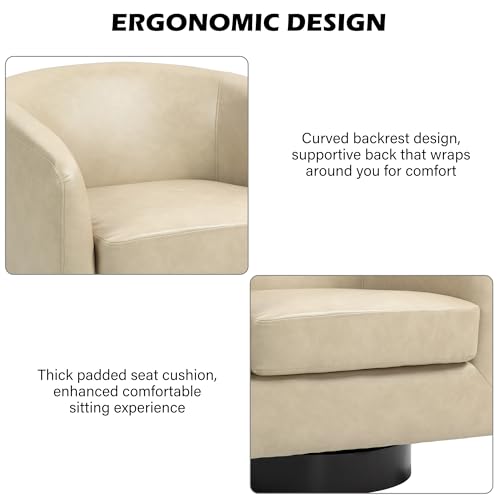 Swivel Barrel Accent Chair, Comfy Reading Armchair, Cream, Set of 2 | Club Chairs for Adults, Low-Back Design, Modern Round Style, Solid Wood Frame & Metal Swivel Base, For Living Room & Bedroom - color: Cream