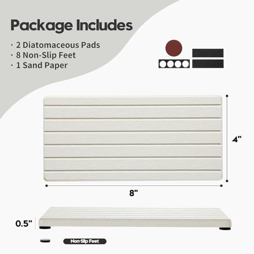 2 Pack Greige Bathroom Sink Vanity Trays, Diatomite Stone Kitchen Counter Caddy Dish Soap Dispenser Sponge Holder, Water Absorbing Mat Organizer for Plant,Cosmetic Bottle, Beige, 8"x3.8" - color: 2pcs - 8"x 3.8" - Beige