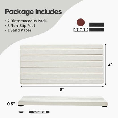 2 Pack Greige Bathroom Sink Vanity Trays, Diatomite Stone Kitchen Counter Caddy Dish Soap Dispenser Sponge Holder, Water Absorbing Mat Organizer for Plant,Cosmetic Bottle, Beige, 8"x3.8" - color: 2pcs - 8"x 3.8" - Beige
