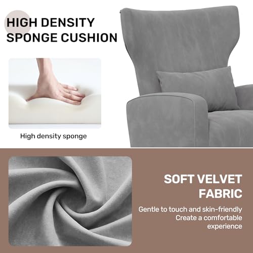 Nebuaegis Gray Velvet Accent Chair Set of 4, Wingback Chair for Living Room, High Back Arm Chair with Golden Legs Lumbar Pillow, Upholstered Single Sofa Bedroom - color: Grey, size: Set of 4
