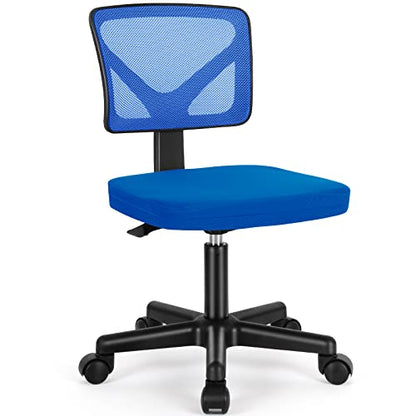 Sweetcrispy Small Armless Desk Chair, Mesh Rolling Office Chairs | Adjustable Ergonomic Lumbar Support, Low-Back, Swivel Wheels, Home Work, Bedroom, Study, Student, Adults, Blue - color: Blue