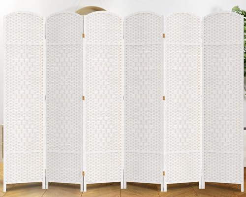 6 Panel Room Divider, 6 FT Wide Folding Screen Room Divider, Off White | Double Hinged Folding Screen Room Dividers for Patio Privacy - color: Off White, size: 6 Panels
