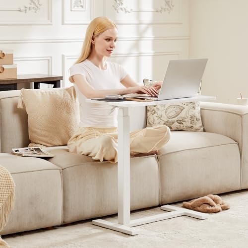 Sweetcrispy Overbed Table, Bedside Table, Mobile Standing Desk | Adjustable Wheels, Rolling Laptop Cart, Hospital Home Use, Space Saving Frame, Dorm, Apartment, Milky - color: Milky