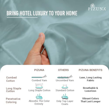 Pizuna 100% Cotton Twin Duvet Cover Set 400 Thread Count Baby Blue | Long Staple Combed Cotton Sateen Weave 2 Piece Luxurious Cool Twin Comforter Cover with Hidden Button Closure - color: 11 Baby Blue, size: Twin