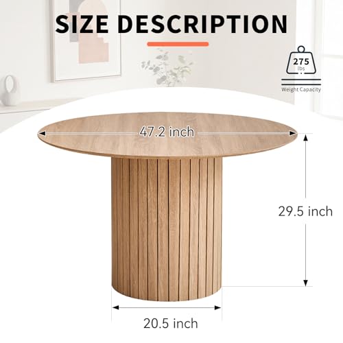 47" Round Dining Table for 4, Farmhouse Kitchen Table [Chamfered Edge Tabletop] Circle Pedestal Dinner Table, φ47.2"x29.5"H, Natural - color: Basic Natural 47