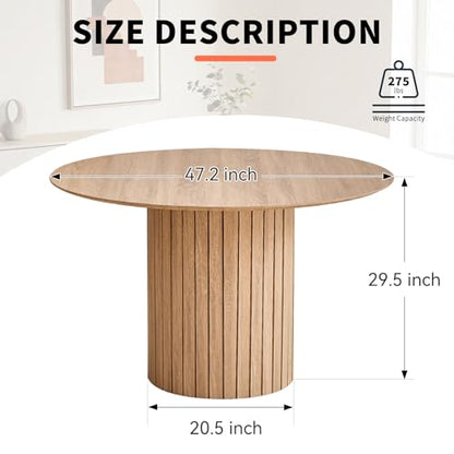 47" Round Dining Table for 4, Farmhouse Kitchen Table [Chamfered Edge Tabletop] Circle Pedestal Dinner Table, φ47.2"x29.5"H, Natural - color: Basic Natural 47