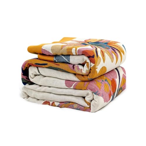 Boho Throw Blanket, 100% Cotton Lightweight Throws for Couch 50"x60" | Summer Cozy Blankets for Bed, Reversible Breathable and Soft, Yellow Floral Butterfly Sofa Cover, Living Room Decor for Women - color: Yellow Flower and Butterfly, size: (50"x60")Throw