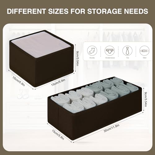 DIMJ Drawer Organizer Clothes, Underwear Drawer Organizer, Set of 4 Foldable Closet Drawer Bins, Fabric Drawer Dividers for Baby Clothes, Socks, Belt, Tie (Brown) - color: Brown, size: 4 Pack