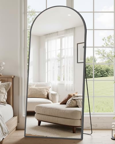 Suidia Full Length Mirror, 58"x18" Floor Standing Mirror Freestanding, Full Body Mirrors with Stand for Bedroom, Hanging Mounted for Living Room Cloakroom, Black, Arched Style - color: Black, size: 58"L x 18"W, style: Arched Style