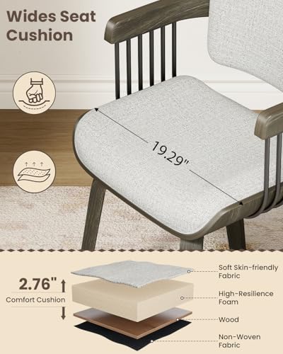 Dining Chairs with Armrest, Set of 2, Mid-Century Modern Kitchen Chair | with Wood Legs, Upholstered Fabric for Dining Room, Kitchen, Restaurant, Cafe, Beige - color: Beige