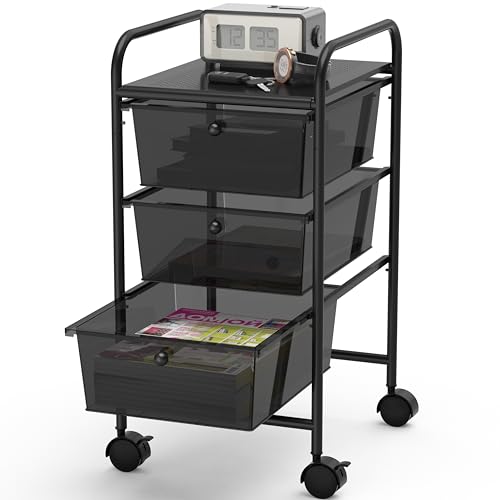 Simple Houseware 3 Drawers Rolling Utility Cart Art Craft Organizer, Black | 1-Column, 25.4" Height, Lockable Wheels, for School, Office, Art Craft, and Paper Storage - color: Black, size: 3 Drawers