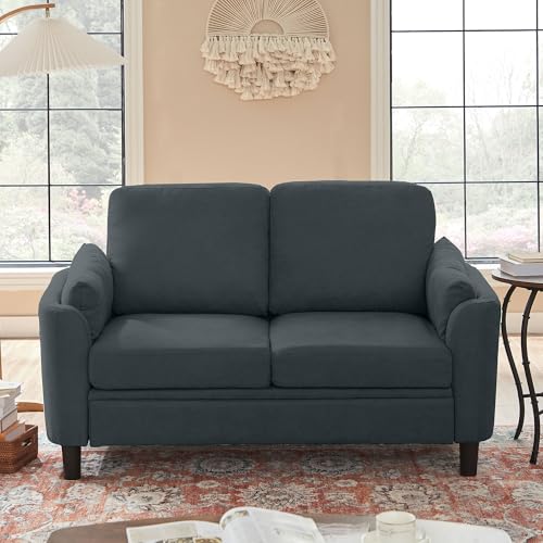 59" Loveseat Sofa, Mid Century Modern Love Seat with Back Cushions, 2-Seat Small Sofa Couch for Living Room Bedroom Small Spaces, Dark Grey - color: Dark Grey, size: Loveseat Sofa