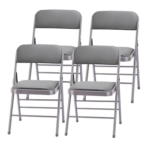 Pack of 4 (Fabric/Vinyl) Steel Frame Metal Foam Padded Folding Chairs (Black, Gray, White) - color: 4-pack - Vinyl Gray