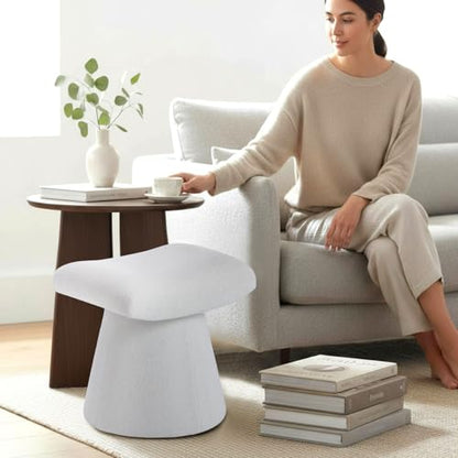 Modern Ottoman with Soft Padded Seat, Multifunctional Vanity Stool, Upholstered Footrest Stool for Living Room and Bedroom - color: White