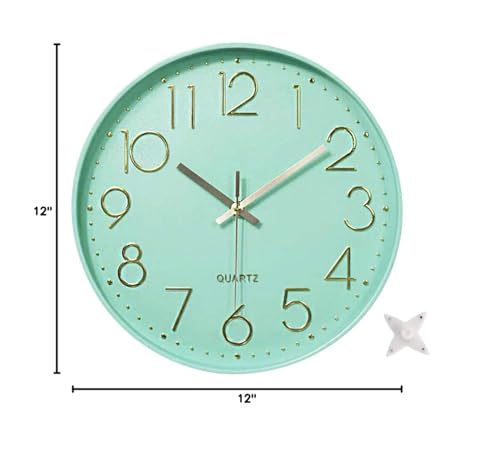 12 in Wall Clock Non-Ticking Quartz Silent Battery Operated Round Clocks Home Kitchen Office School Living Room Decor Clocks (Mint Green) - color: Mint Green
