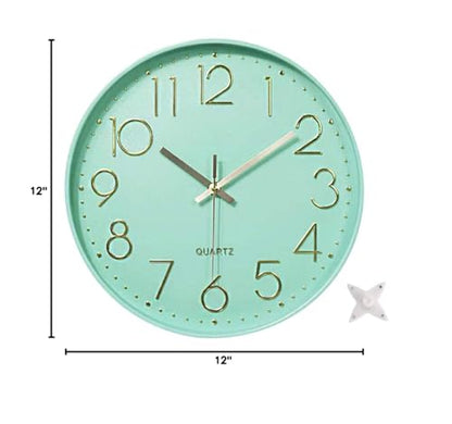 12 in Wall Clock Non-Ticking Quartz Silent Battery Operated Round Clocks Home Kitchen Office School Living Room Decor Clocks (Mint Green) - color: Mint Green