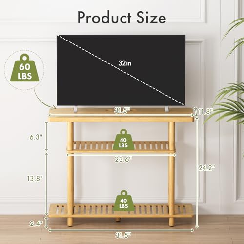 Bamboo TV Stand, Small TV Stands for up to 32 Inch, 3-Tier Entertainment Center TV Shelf with Storage, Sturdy Corner TV Stand for Bedroom, 31.5 x 24.2 x 11.8 inches - color: Natural Color