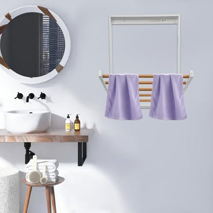 Wall Mounted Clothes Drying Rack, Folding Laundry Drying Rack with 5 Wooden Rods, 11LBS Capacity Retractable Clothes Airer for Bathroom Laundry Room Balcony