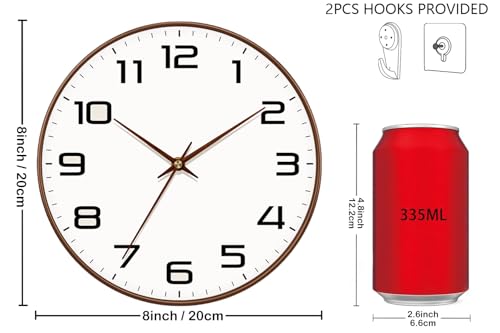 Woodgrain Wall Clock–Silent Non-Ticking Wall Clocks Battery Operated 8 Inch, Large Easy-to-Read Numbers Modern Modern Analog Clock for Bedroom Living Room Kitchen Office Gym (Brown) - color: Mocha Brown, size: 8 Inch