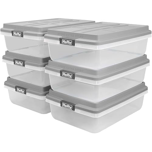 Hefty 40 Qt Hi-Rise Storage Bin with Lid, Stackable Plastic Storage Container, Organizer for Home, Garage & Closet, 6 Pack, Gray - size: 40 QT - 6 Pack