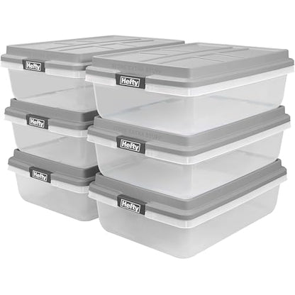 Hefty 40 Qt Hi-Rise Storage Bin with Lid, Stackable Plastic Storage Container, Organizer for Home, Garage & Closet, 6 Pack, Gray - size: 40 QT - 6 Pack