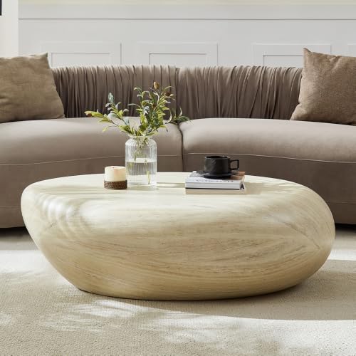 43.3" Oval Concrete Coffee Table, Travertine Style Stone Table | Modern Faux Stone Center Table, Accent Tea Table for Living Room, Drum Fiberglass Coffee Table, No Need Assembly - color: A-43.3" Mars Pattern