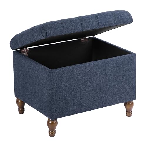 Spatial Order 24" Button Tufted Storage Ottoman - Blue Woven Fabric - color: Blue Woven Fabric