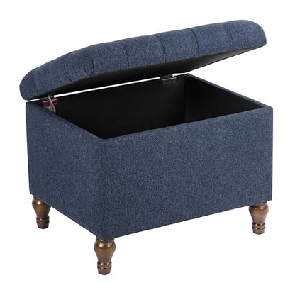 Spatial Order 24" Button Tufted Storage Ottoman - Blue Woven Fabric - color: Blue Woven Fabric