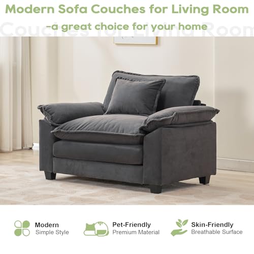53" Modular Sectional Sofa, Comfy Single Sofa Deep Cloud Couch | Couches for Living Room, Modular Couch, Deep and Wide Seat, Velvet Sofa Sleeper with Throw Pillows, Blue Grey - color: Blue Gray, size: 53 Inch