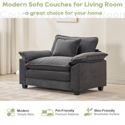 53" Modular Sectional Sofa, Comfy Single Sofa Deep Cloud Couch | Couches for Living Room, Modular Couch, Deep and Wide Seat, Velvet Sofa Sleeper with Throw Pillows, Blue Grey - color: Blue Gray, size: 53 Inch