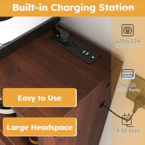 Wall-Mounted Folding Dining Set, Smart Sideboard with Power Outlet & Storage, 3-Mode Expandable Table for6 People, Space-Saving Solution for Small Apartments - color: Walnut (Table Only)