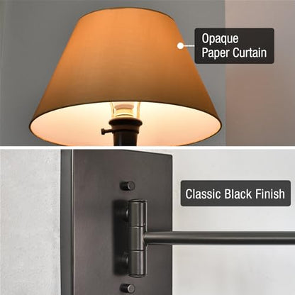 Kira Home Cambridge 15" Modern Swing Arm Wall Sconce with 3-Way Switch | Opaque Empire Paper Shade 2-in-1 Plug In or Hardwired Bedroom Wall Lamp, Black Finish - color: Black,Beige Paper Shade