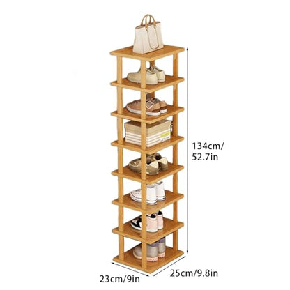 Wood Shoe Rack 5/7/8 Tier - Vertical Shoe Rack for Small Spaces, Tall Narrow Shoe Rack Organizer for Closet Entryway Corner Garage and Bedroom, Skinny Shoe Shelf with Free Stackable DIY (XL) - size: X-Large