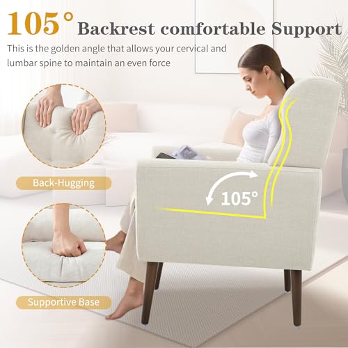 Modern Accent Chair, Upholstered Armchair with Pillow, Fabric Single Sofa Chair with Lounge Seat and Wood Legs Accent Chair for Living Room Bedroom Small Spaces (Beige, Set of 1) - color: Beige, size: Set of 1