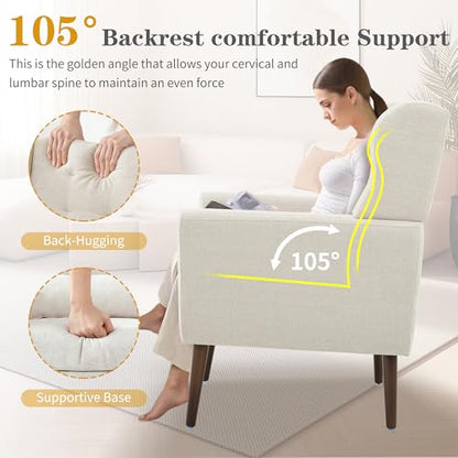 Modern Accent Chair, Upholstered Armchair with Pillow, Fabric Single Sofa Chair with Lounge Seat and Wood Legs Accent Chair for Living Room Bedroom Small Spaces (Beige, Set of 1) - color: Beige, size: Set of 1
