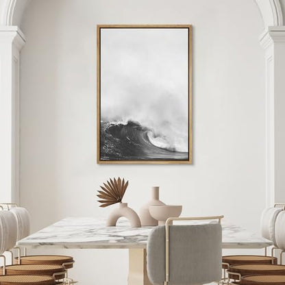 SIGNWIN Framed Canvas Print Wall Art Dramatic Waves in The Ocean Nature Ocean Photography Realism Nautical Scenic Dramatic for Living Room, Bedroom, Office - 16"x24" Natural - color: B03-21022-spl10, size: 24"L x 16"W