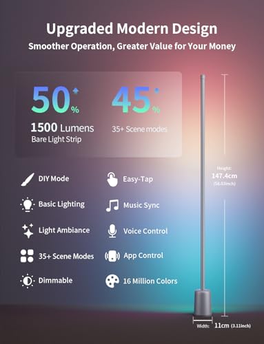 Corner Floor Lamp, 1500lm RGBW Corner Lamp Work with Alexa & Google Assistant, 16 Million DIY Colors, Sync with Music, App Control, Modern LED Floor Lamp for Living Room & Bedroom, Silver Grey - color: Silver Grey
