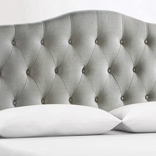 Rosevera Givanna Adjustable Height Headboard with Linen Upholstery and Button Tufting for Bedroom, Queen, Light Gray - color: Light Gray, size: Queen