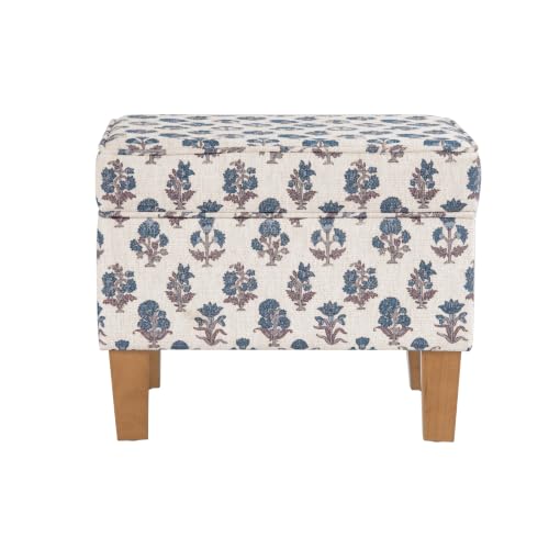 HomePop 22" Medium Rectangular Storage Ottoman - Blue Floral Pattern - color: Blue Floral Pattern