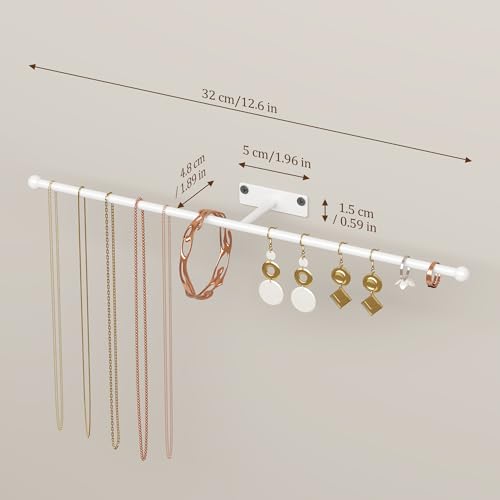 Wall Hanging Jewelry Organizer 12.6", Screw Included, White 2-Pack | for Earring, Bracelet, Rings, Hairband, Sunglasses - color: White, size: 2 Pack