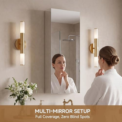 12" x 30" Bathroom Medicine Cabinet with Mirror, Recessed or Wall Mount | Medicine Cabinets with Adjustable Glass Shelves, Soft-Closed Hinge, Chrome Aluminum Frame, Reverse Installation - size: 12" x 30"