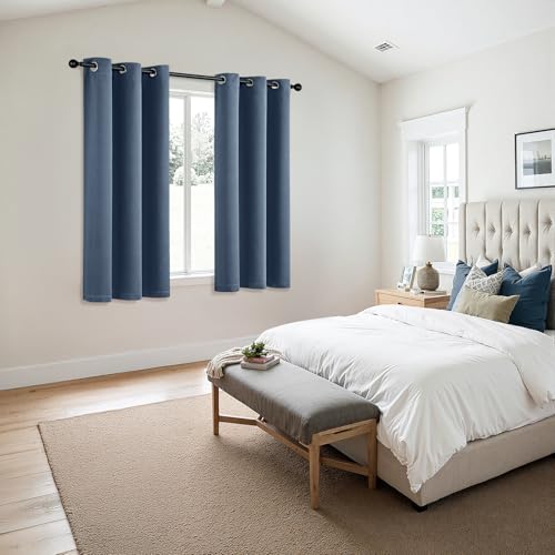 MIULEE Blackout Curtains for Bedroom 2 Panels 29 x 40 Inch Long Stone Blue | Thermal Insulated, Living Room Darkening Grommet Drapes, Noise Reducing, Light Blocking Window Treatments - color: Stone Blue, size: 29"W x 40"L (Pack of 2)