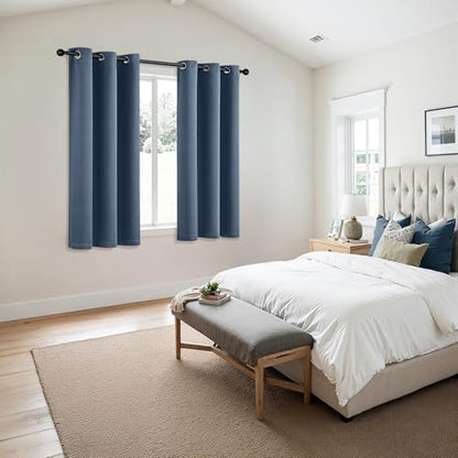 MIULEE Blackout Curtains for Bedroom 2 Panels 34 x 45 Inch Long Stone Blue | Thermal Insulated, Living Room Darkening Grommet Drapes, Noise Reducing, Light Blocking Window Treatments - color: Stone Blue, size: 34"W x 45"L (Pack of 2)